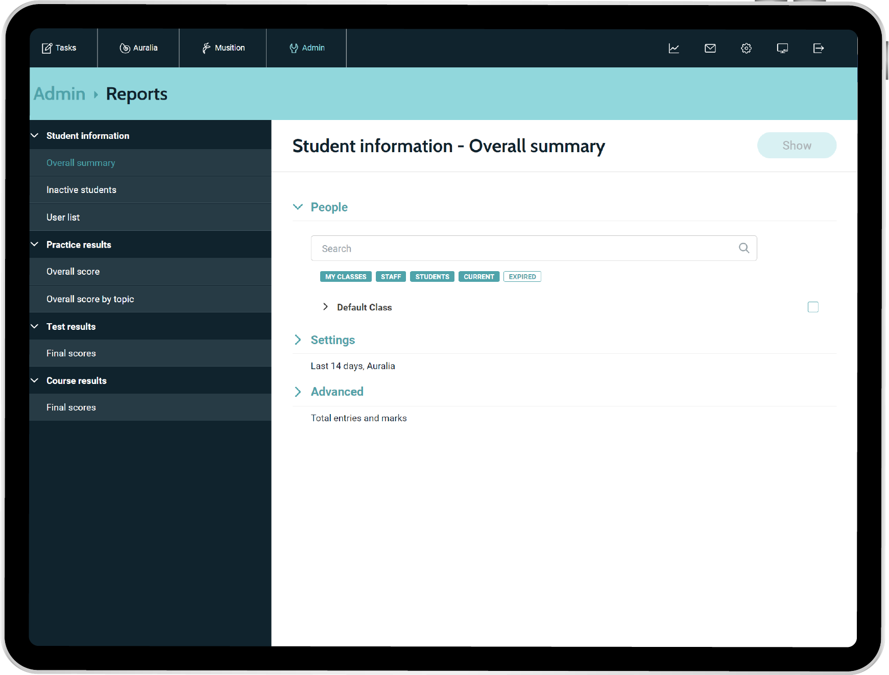 Reports Summary Setup
