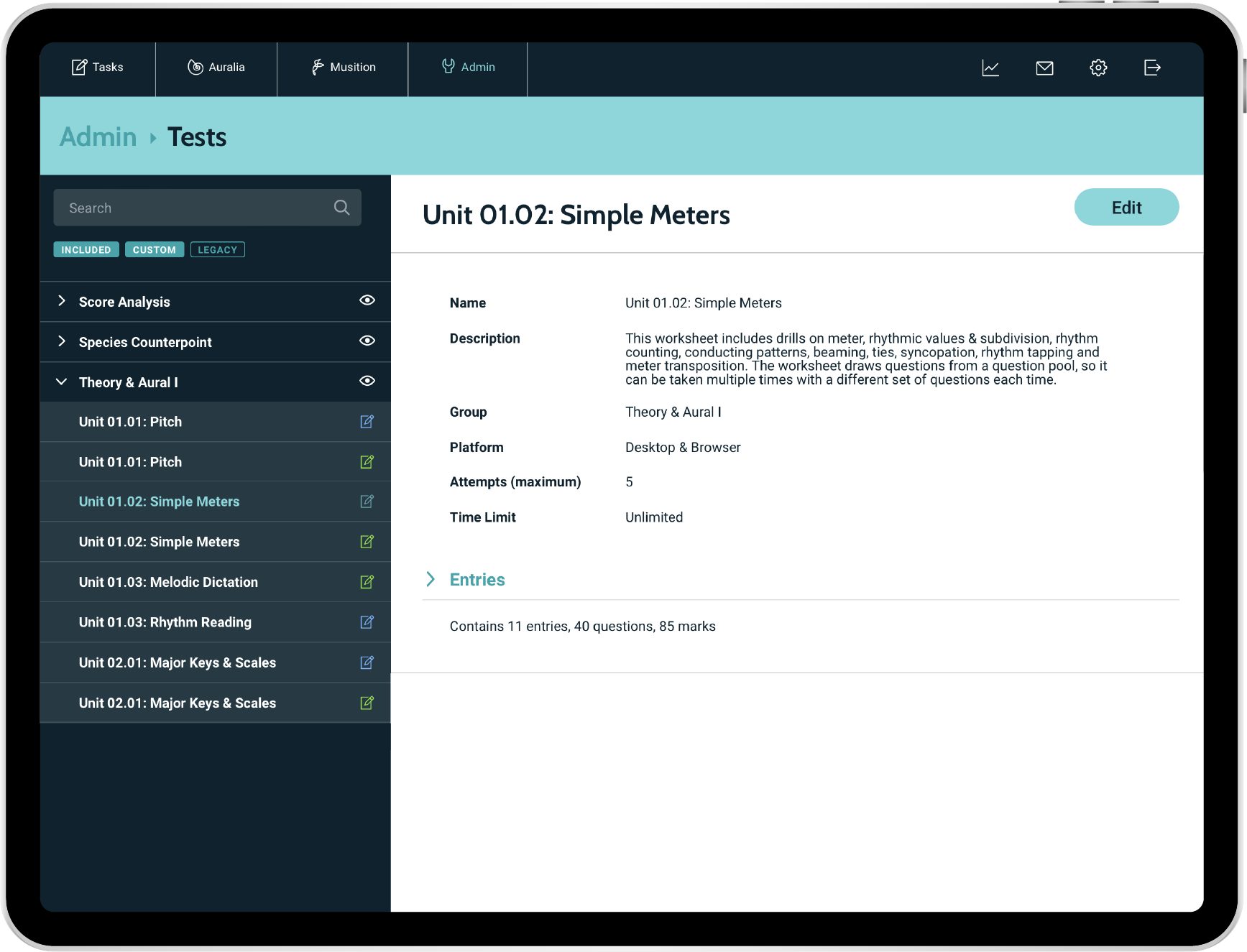 Admin - Tests & Courses